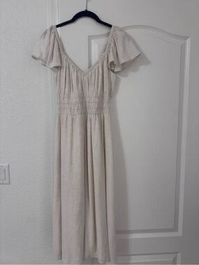 Lulu's Cream Flutter-Sleeve Midi Dress